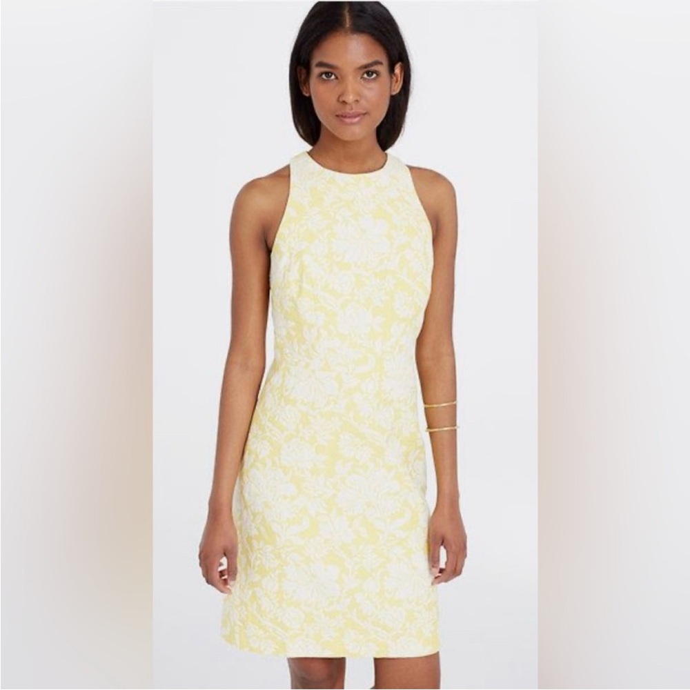 Yellow Floral Sleeveless Jacquard Dress